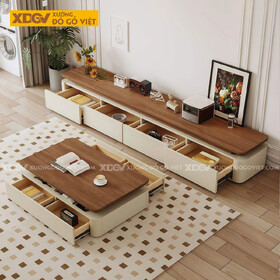 Kệ Tivi Gỗ Óc Chó Phối Màu Tinh Tế Dáng Thấp Lưu Trữ Rộng
