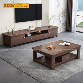 Kệ Tivi Gỗ Óc Chó Phong Cách Hiện Đại Tay Nắm Mạ Vàng