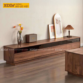 Kệ Tivi Gỗ Óc Chó Thiết Kế Hiện Đại Tích Hợp Kính Sang...