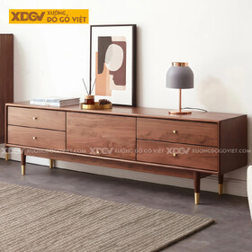 Kệ Tivi Gỗ Óc Chó Với Ngăn Kéo Hai Bên Kèm Hộc Tủ Trung Tâm
