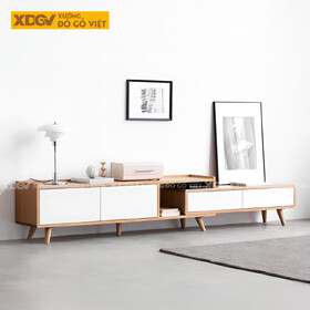 Kệ Tivi Gỗ Sồi Mỹ Thông Minh Mở Rộng Linh Hoạt Cánh Chạm Mở