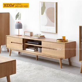 Kệ Tivi Gỗ Sồi Thịt Hiện Đại 3 Buồng Cánh Trượt Tay Âm Mới