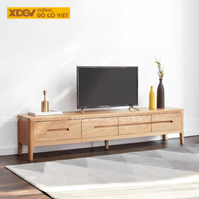 Kệ Tivi Gỗ Sồi Vân Tự Nhiên Tay Âm Khoét Giữa Liền Mạch