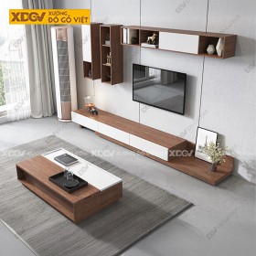 Kệ Tivi Veneer Sồi Thiết Kế Kéo Dài Đóng Mở Tiện Lợi