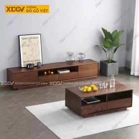 Kệ Tivi Bằng Gỗ Veneer Sồi Cạnh Bo Vuông Góc