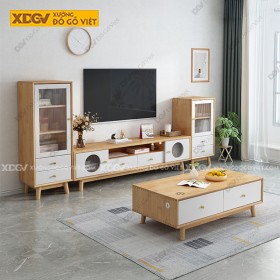 Mẫu Kệ Tủ Tivi Veneer Sồi Cánh Kính Gân Mờ