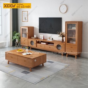 Kệ Tivi Chất Liệu Veneer Sồi 4 Ngăn Hộc Kéo