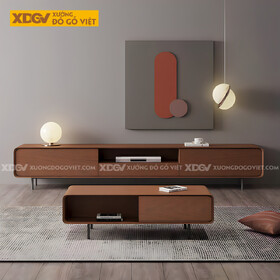 Kệ Tivi Gỗ Xoan Đào Chân Sắt Phối Màu Tối Giản