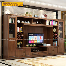Kệ Tivi Kèm Tủ Gỗ Sồi Có Ngăn Để Rượu Chạm Họa Tiết...
