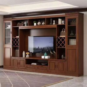 Kệ Tivi Kèm Tủ Trưng Bày Gỗ Gõ Đỏ Kết Hợp Kệ Rượu Và Tủ Kính