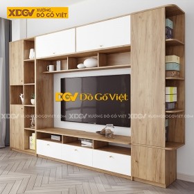 Kệ Tivi Kèm Tủ Phòng Khách Gỗ Công Nghiệp Màu Sồi