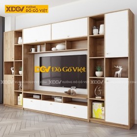 Kệ Trang Trí Kèm Tủ Tivi Công Nghiệp Màu Sồi Phối Trắng