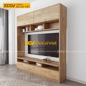 Kệ Gỗ Công Nghiệp Màu Sồi Để Tivi Kèm Tủ Trưng Bày
