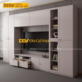 Kệ Tủ Tivi Màu Trắng Sơn Kèm Kệ Trang Trí Gỗ Công Nghiệp