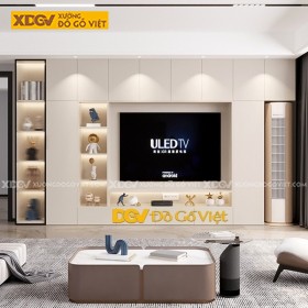 Mẫu Kệ Tivi Màu Trắng Thiết Kế Kèm Tủ Trang Trí Công Nghiệp