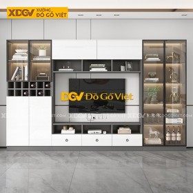 Kệ Tivi Khung Gỗ Công Nghiệp Cánh Kính Kèm Kệ Tầng