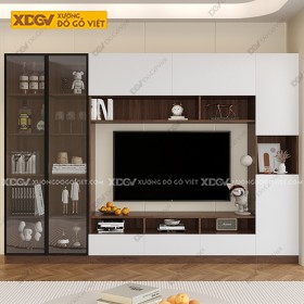 Kệ Tivi Kèm Tủ Trang Trí Khung Gỗ Cánh Kính Cường Lực