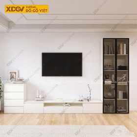 Kệ Trang Trí Kèm Kệ Tivi Khung Gỗ Công Nghiệp