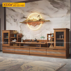 Kệ Tivi Kết Hợp Tủ Gỗ Sồi Đối Xứng Đa Tầng Trưng Bày Lưu Trữ