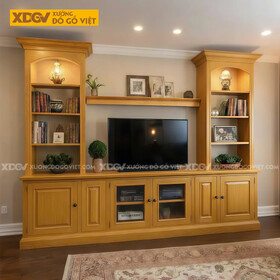 Kệ Tivi Kết Hợp Tủ Trưng Bày Gỗ Gõ Đỏ Tháp Kệ 2 Bên Độc Đáo