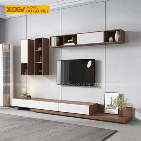Kệ Tivi MDF Phòng Khách Phối Thềm Xếp Lớp Linh Hoạt Bố Trí