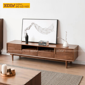 Kệ Tivi Phòng Khách Gỗ Óc Chó Chân Trụ Tròn Bố Cục Cân Đối