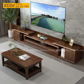 Kệ Tivi Phòng Khách Gỗ Óc Chó Thiết Kế Đa Tầng Tạo Chiều Sâu