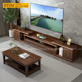 Kệ Tivi Phòng Khách Gỗ Óc Chó Thiết Kế Phân Tầng Lưu Trữ Lớn