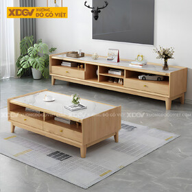Kệ Tivi Phòng Khách Gỗ Sồi Mặt Đá Hiện Đại Nhiều Hộc Ngăn