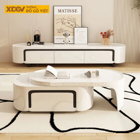 Kệ Tivi Trưng Bày Gỗ Cao Su Phối Màu Tối Giản 2 Bên Bo Tròn