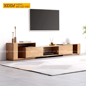 Kệ Tivi Trưng Bày Gỗ Cao Su Thiết Kế Phân Tầng Đẩy Trượt