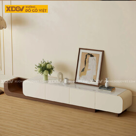 Kệ Tivi Trưng Bày Phòng Khách Gỗ Cao Su Đẩy Trượt Cơ Động