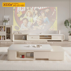 Kệ Tivi Trưng Bày Phòng Khách Gỗ Cao Su Kéo Trượt Mở Rộng