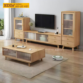 Kệ Tủ Tivi Trang Trí Gỗ Sồi Kết Hợp Ngăn Kéo Và Cánh Kính