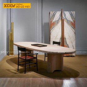 Mẫu Bàn Ăn Hình Oval Gỗ Sồi Mỹ Chân Bàn Uốn Lượn Nghệ...
