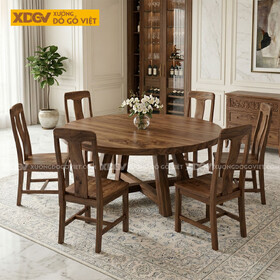 Mẫu Bàn Ăn Tròn Gỗ Óc Chó Chân Chéo Chữ X Chắc Chắn