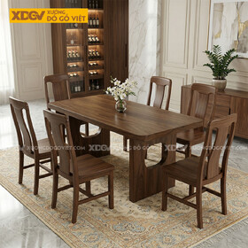 Mẫu Bàn Ghế Ăn Gỗ Óc Chó 6 Ghế Chân Phong Cách Nhật Tối Giản