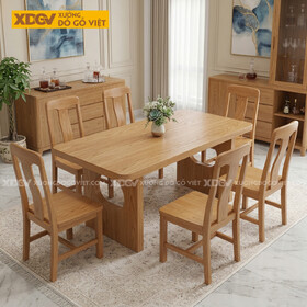 Mẫu Bàn Ghế Ăn Gỗ Sồi Mỹ Phối Chân Phong Cách Nhật Tối Giản