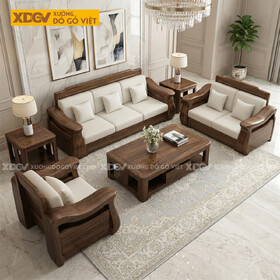 Mẫu Bàn Ghế Sofa Gỗ Óc Chó Chân Thấp Tay Uốn Lượn Nghệ Thuật