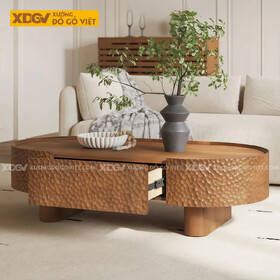 Mẫu Bàn Sofa Gỗ Sồi Chân Cao Thiết Kế Hoa Văn Lồi Lõm Lạ Mắt