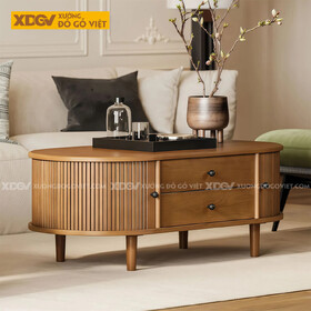 Mẫu Bàn Sofa Gỗ Sồi Ngăn Kéo Trung Tâm Phối Cánh Lùa Hai Bên