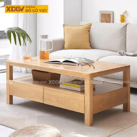 Mẫu Bàn Sofa Phòng Khách Gỗ Sồi Chân Cao Tích Hợp Ngăn Kéo