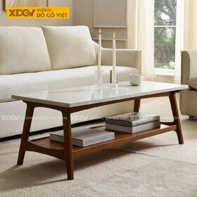 Mẫu Bàn Sofa Phòng Khách Gỗ Sồi Dáng Chân Chữ A Phối Mặt Đá