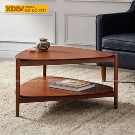 Mẫu Bàn Sofa Phòng Khách Gỗ Sồi Dáng Tam Giác Bo Góc 2 Tầng