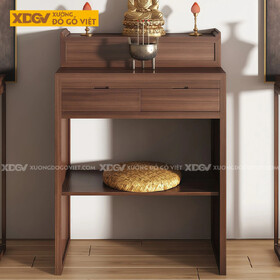 Mẫu Bàn Thờ Tôn Nghiêm Gỗ Óc Chó Phân 2 Tầng Phối Ngăn Kéo