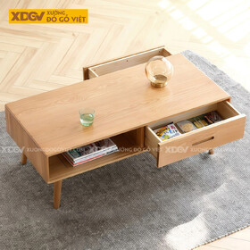 Mẫu Bàn Trà Sofa Gỗ Sồi Thiết Kế Kệ Mở Và Ngăn Kéo Phối Hợp