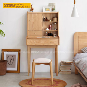 Mẫu Bàn Trang Điểm Phòng Khách Gỗ Sồi Chân Côn Cánh Gương Ẩn
