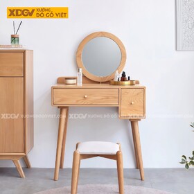 Mẫu Bàn Trang Điểm Phòng Ngủ Gỗ Sồi Chân Côn Góc Bo Mềm Mại