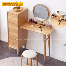 Mẫu Bàn Trang Điểm Phòng Ngủ Gỗ Sồi Kèm Tủ 5 Ngăn Gương Tròn