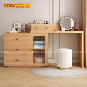 Mẫu Bàn Trang Điểm Phòng Ngủ Gỗ Veneer Sồi Phối Tủ Kính Sọc